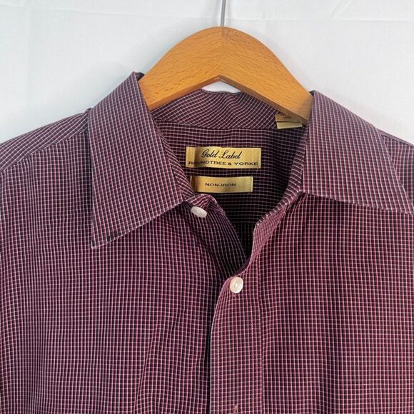 Roundtree & Yorke Gold Label Non Iron Subtle Plaid Cotton Button Front Size XL - Picture 6 of 10
